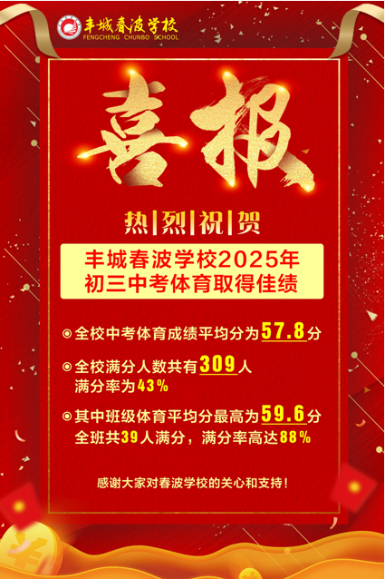 热烈祝贺丰城春波学校2025年初三中考体育取得佳绩